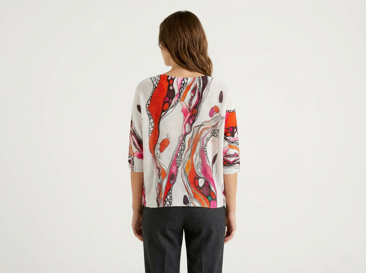 Italian Abstract Batwing Top One Size