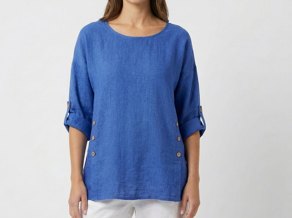 ITALIAN WASHED LINEN SIDE BUTTONS TOP ONE SIZE