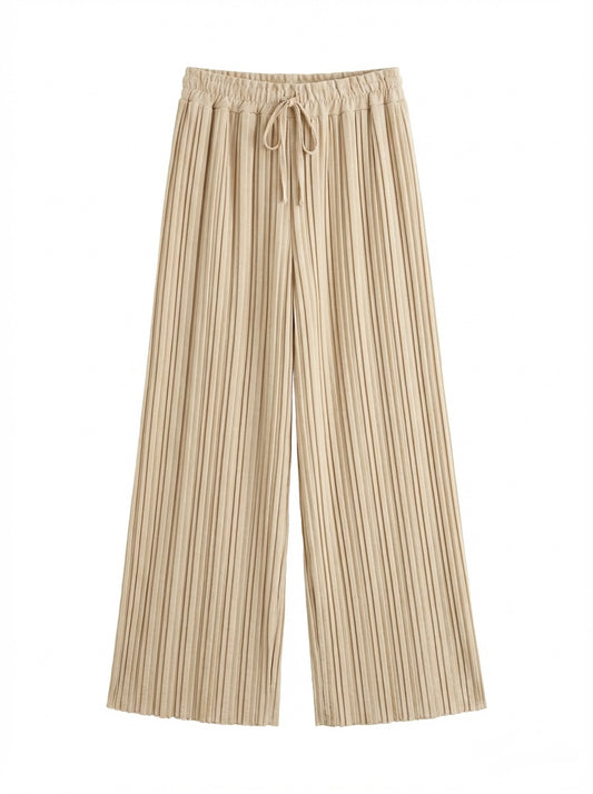 Wide Leg Plisse Trousers - One Size