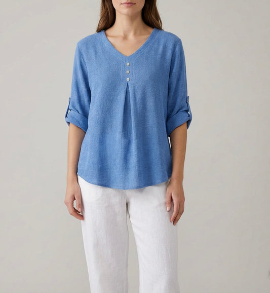 ITALIAN WASHED LINEN V-NECK TOP ONE SIZE