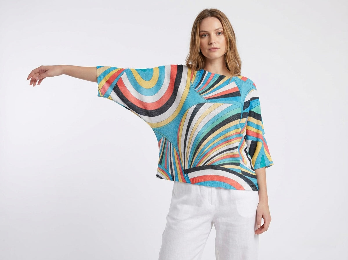 Italian Abstract Batwing Top One Size