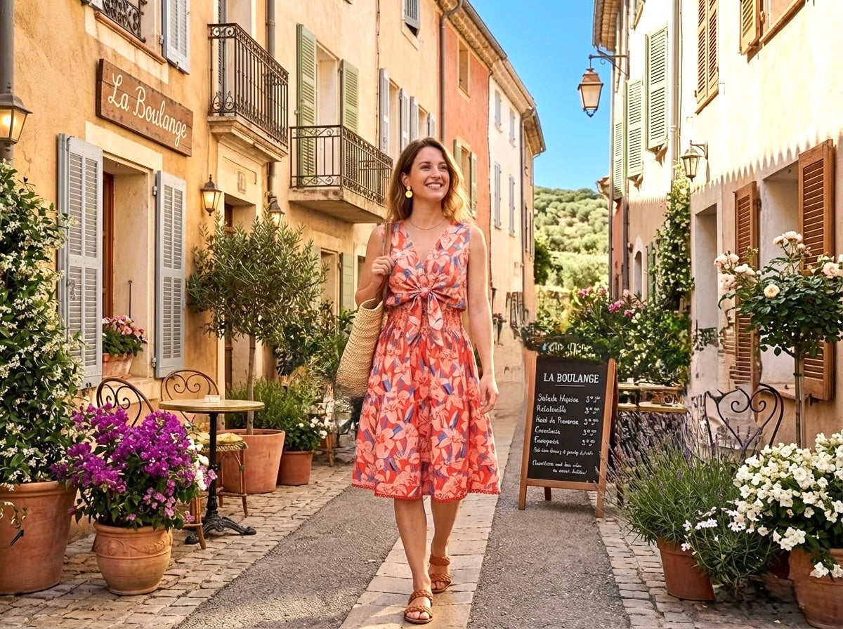 GOUBI: Coral-Red Cotton Skirt
