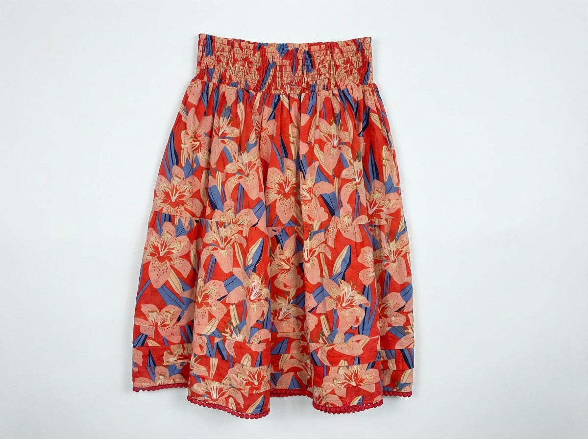 GOUBI: Coral-Red Cotton Skirt