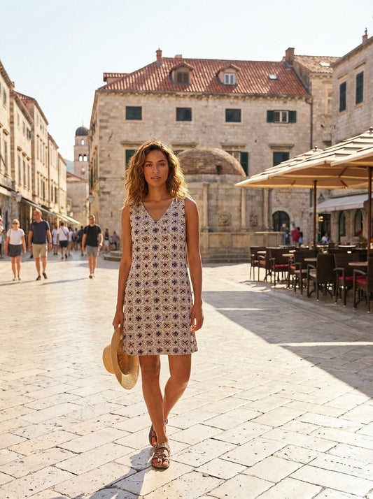 GOUBI: V-Neck Sleeveless Shift Dress