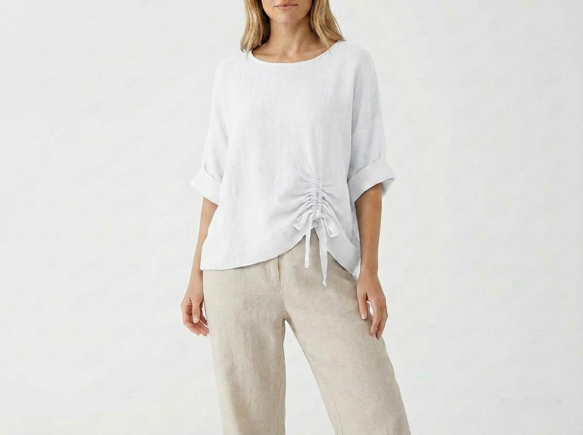 WASHED LINEN RUCHED TIE TOP ONE SIZE