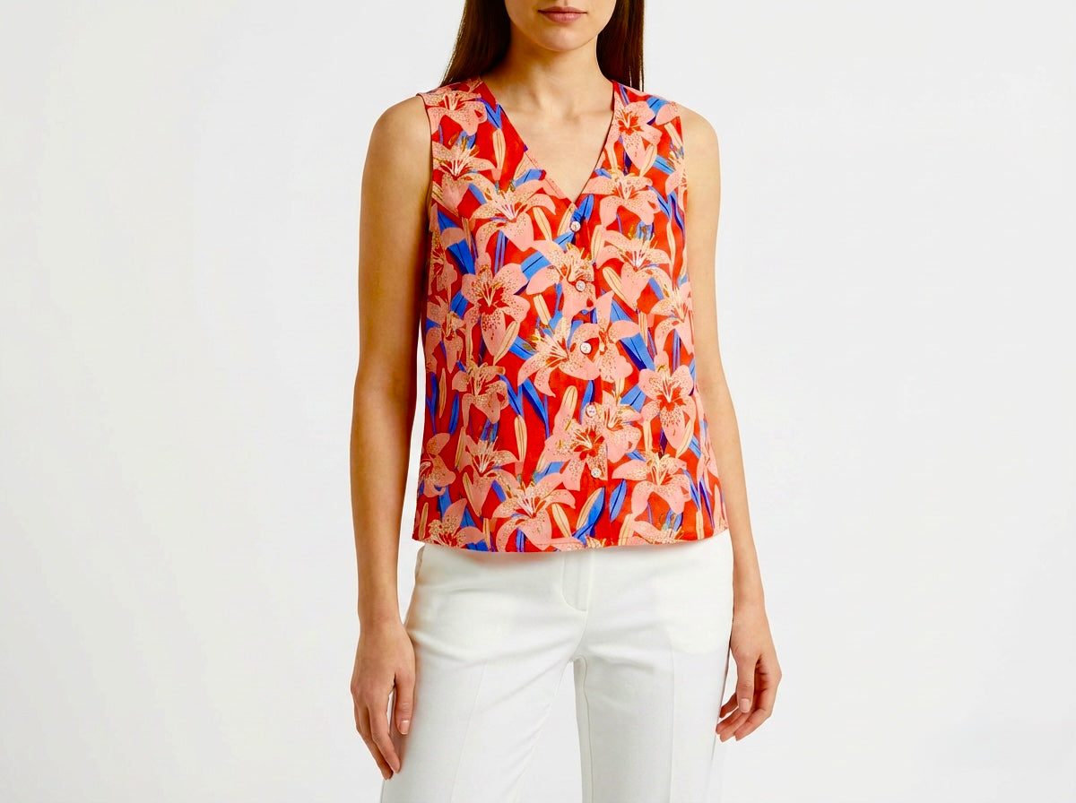 GOUBI: V-Neck Cotton Blouse