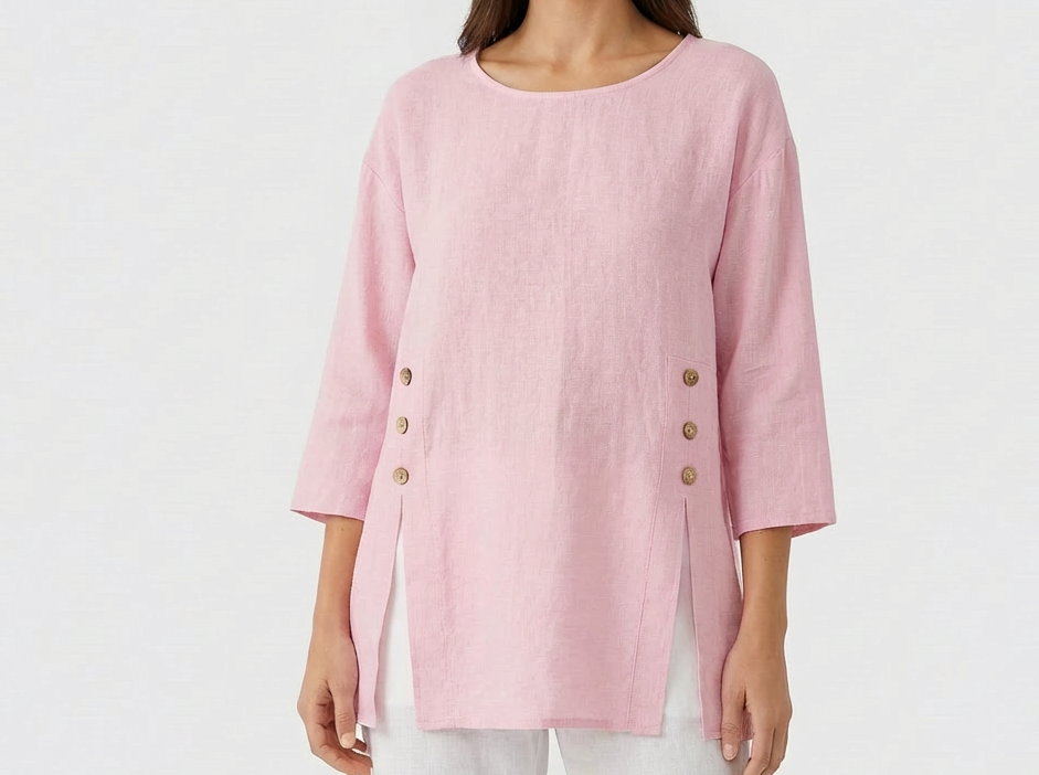 ITALIAN WASHED LINEN SIDE BUTTONS TOP ONE SIZE