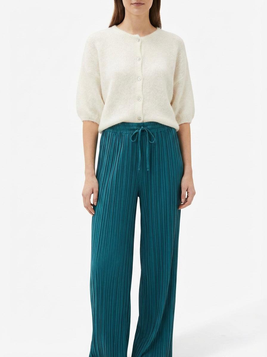 Wide Leg Plisse Trousers - One Size