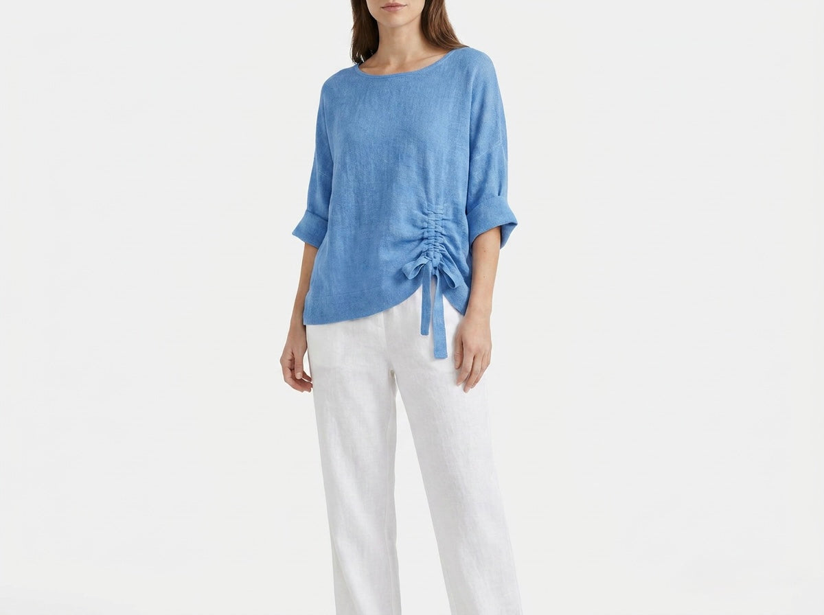 WASHED LINEN RUCHED TIE TOP ONE SIZE