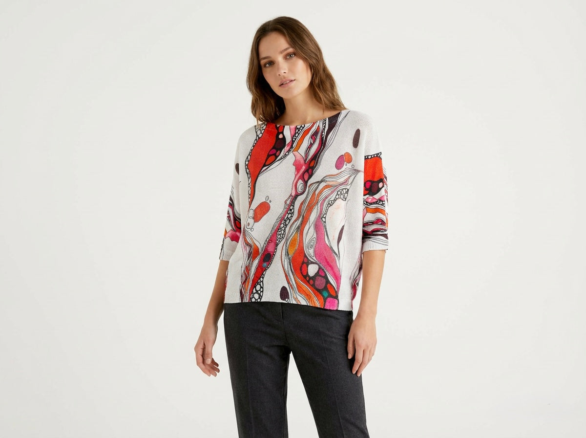 Italian Abstract Batwing Top One Size