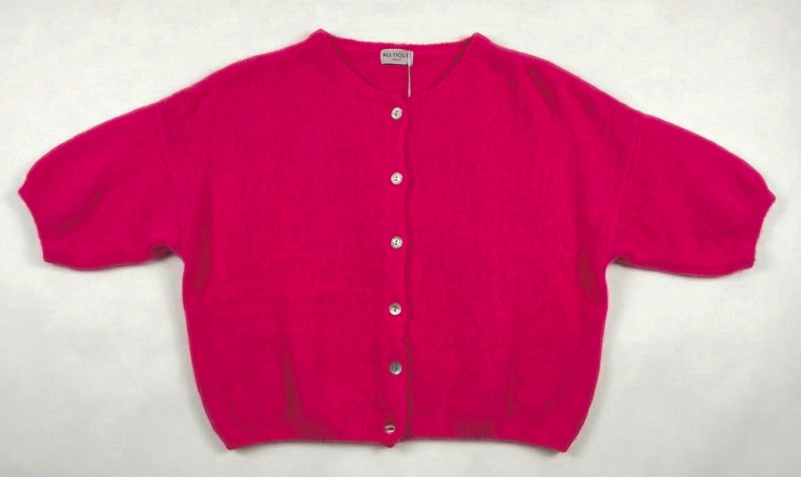 Cropped Balloon Sleeve Mohair Cardigan  One Size