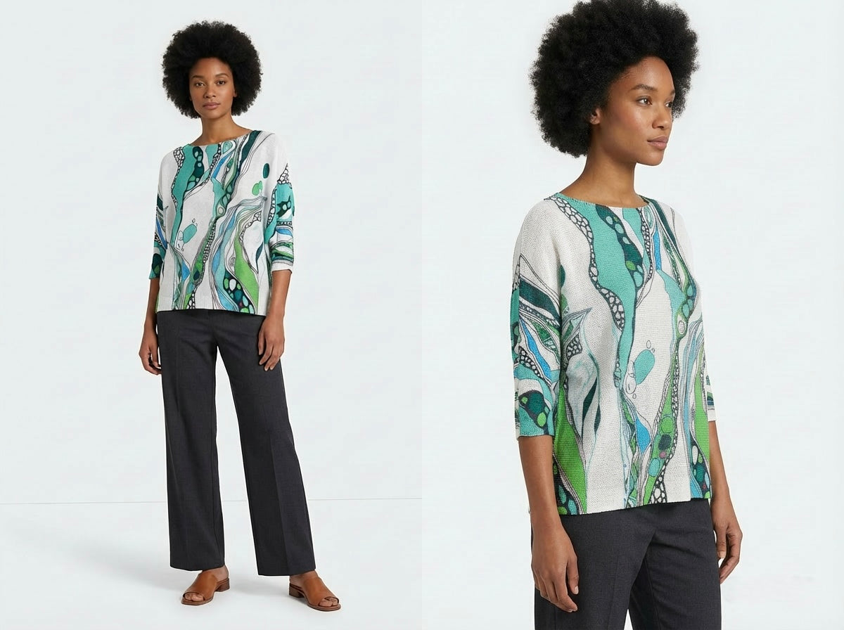 Italian Abstract Batwing Top One Size