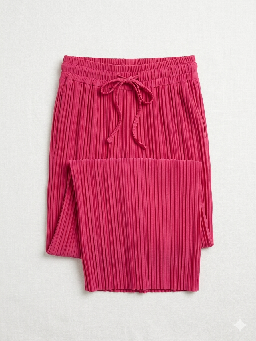 Wide Leg Plisse Trousers - One Size