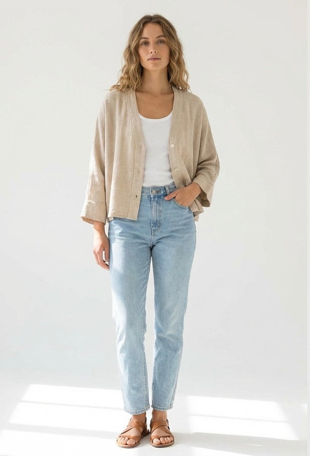 ITALIAN WASHED LINEN LONG SLEEVE CARDIGAN