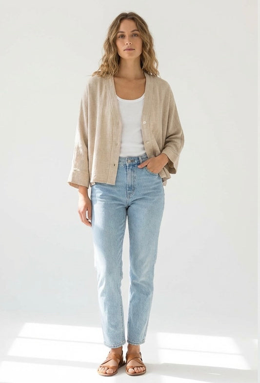 ITALIAN WASHED LINEN LONG SLEEVE CARDIGAN