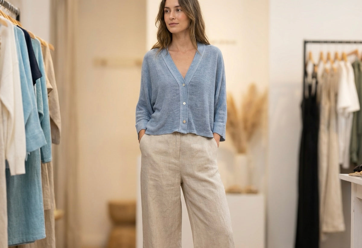 ITALIAN WASHED LINEN LONG SLEEVE CARDIGAN