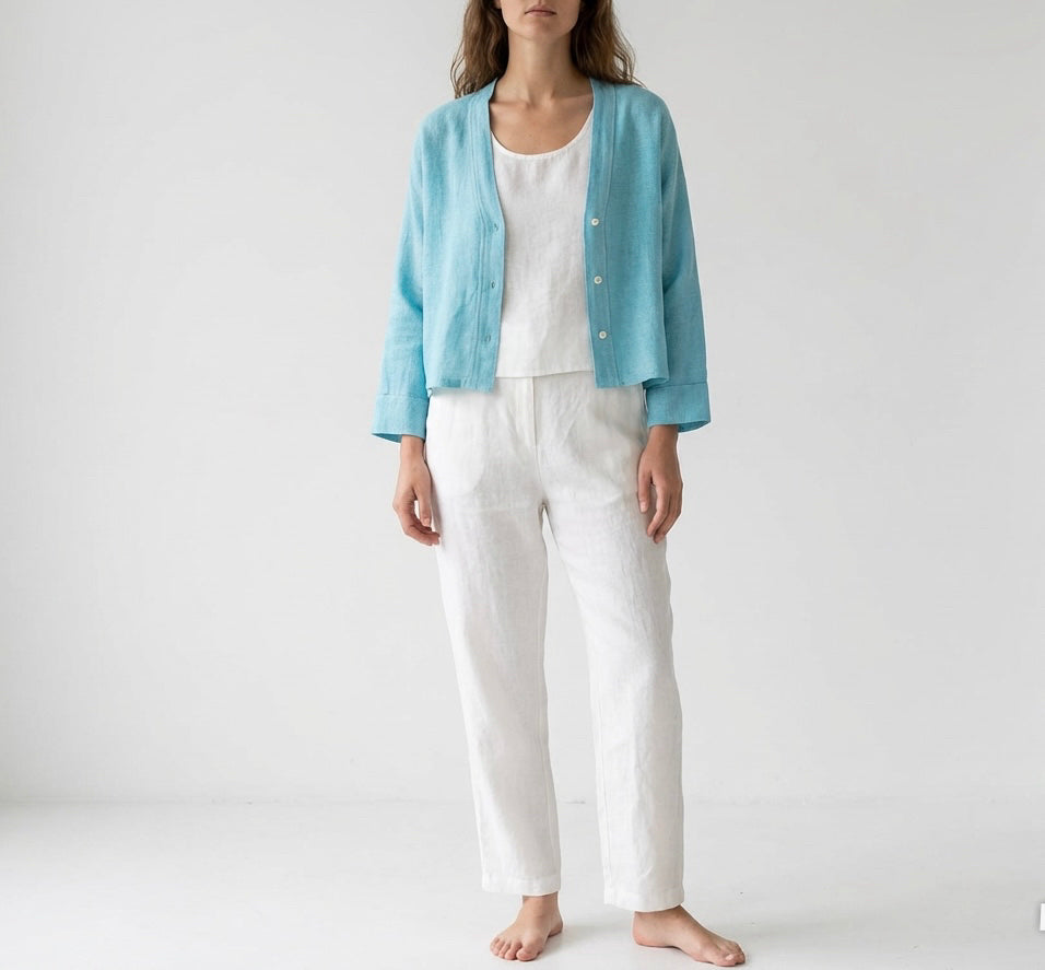 ITALIAN WASHED LINEN LONG SLEEVE CARDIGAN