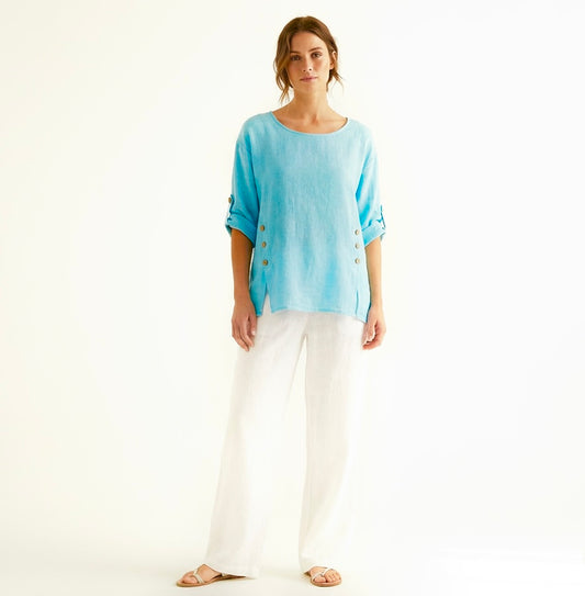 ITALIAN WASHED LINEN SIDE BUTTONS TOP ONE SIZE