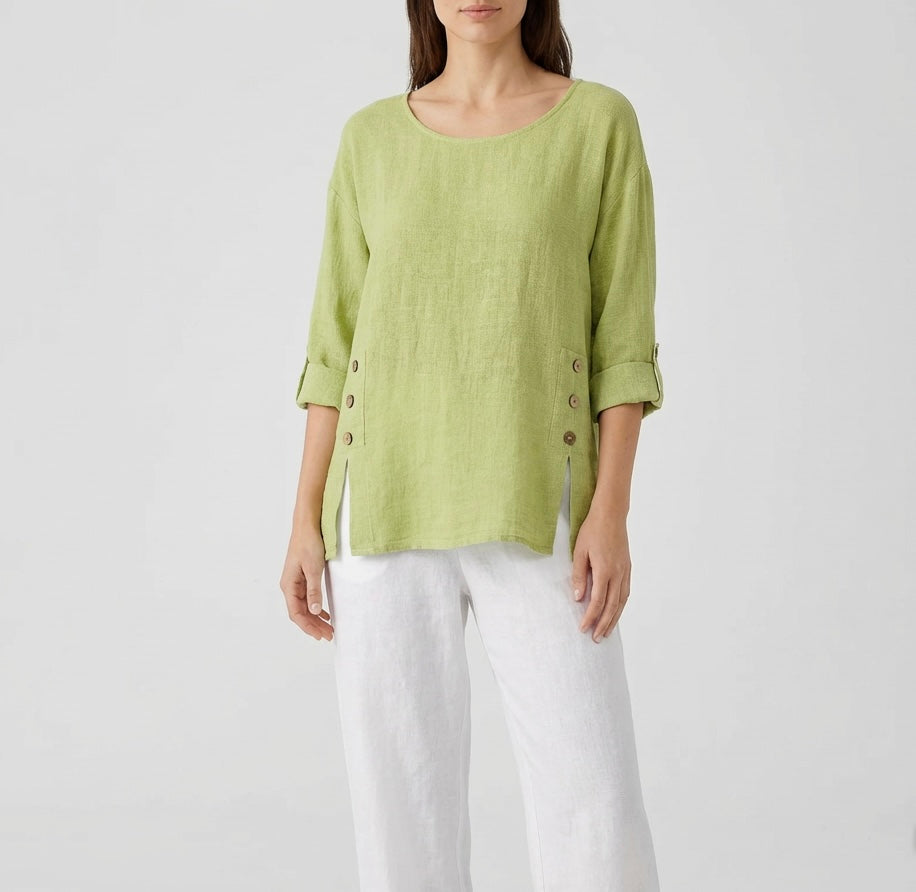 ITALIAN WASHED LINEN SIDE BUTTONS TOP ONE SIZE