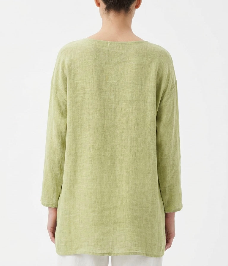 ITALIAN WASHED LINEN SIDE BUTTONS TOP ONE SIZE