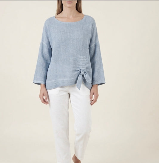 WASHED LINEN RUCHED TIE TOP ONE SIZE