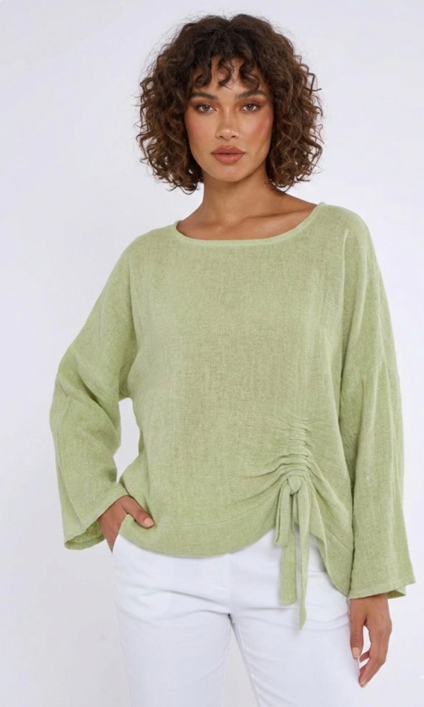 WASHED LINEN RUCHED TIE TOP ONE SIZE