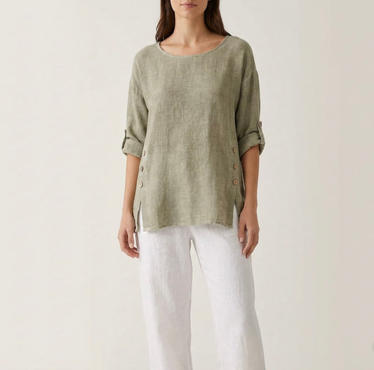 ITALIAN WASHED LINEN SIDE BUTTONS TOP ONE SIZE
